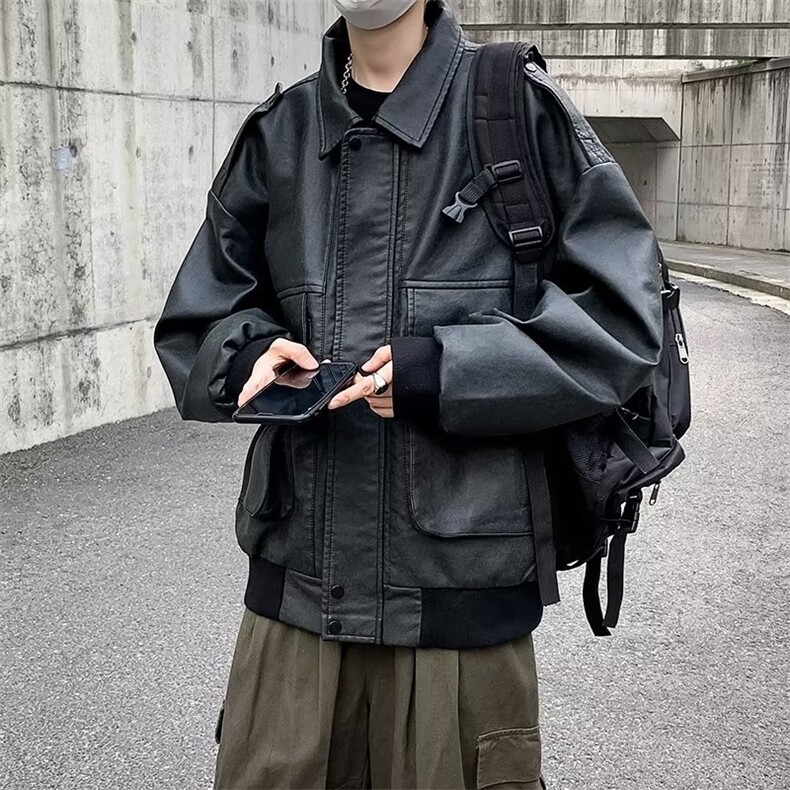 机车皮衣美式ins高街痞帅上衣潮牌复古宽松飞行员夹克W120-P75,男装皮衣,星座1109-3