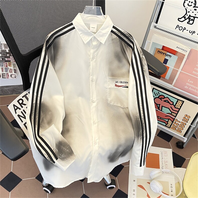 2025春季新款美式脏染设计感条纹宽松衬衫复古ins现货W8561-P40,男装衬衫,星座512-4