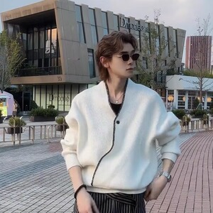 抖音龙叨叨重磅北极绒套头手工缝V领阔版针织毛衣V26-P55网图图片