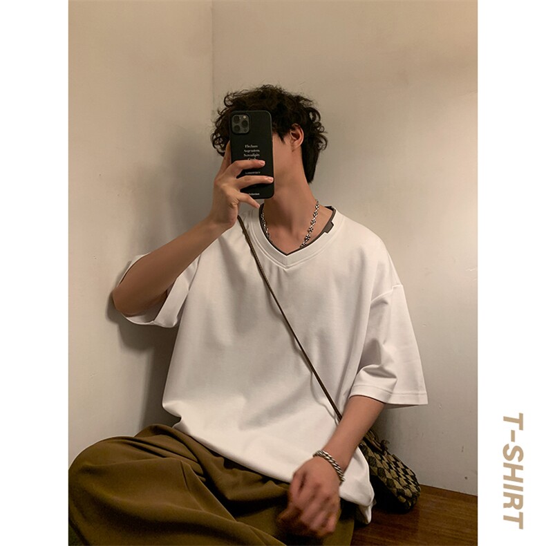 新款短袖男港风暖光夏季T恤休闲百搭假两件T恤男上衣TC3138-P30图片