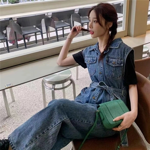 时尚高腰显瘦牛仔连体裤女宽松百搭休闲长裤图片