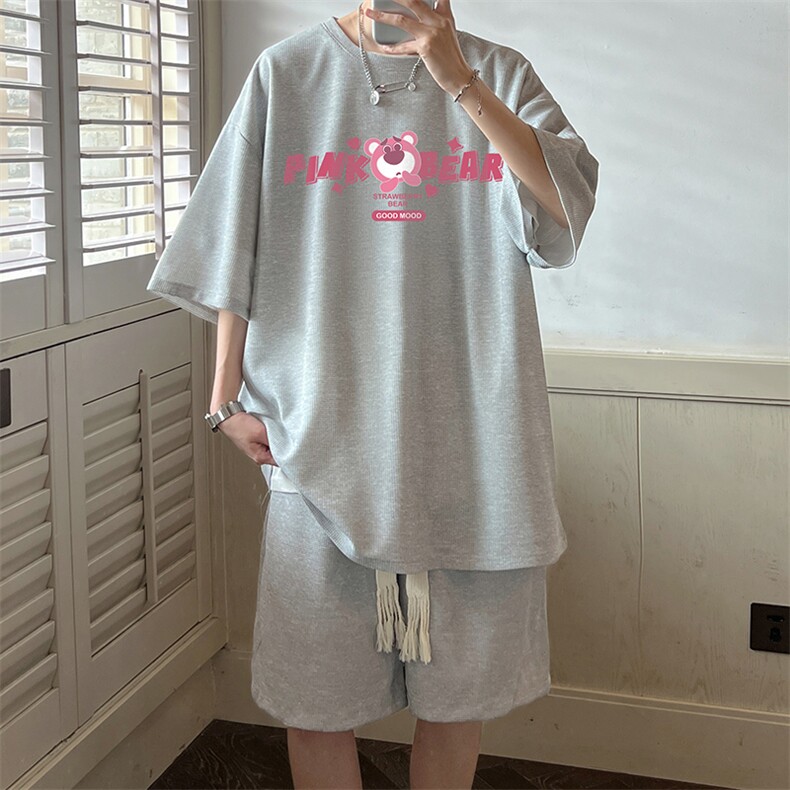 华夫格套装运动短袖t恤套装休闲两件套一套HZ84329-P44,男装T恤,电商A040