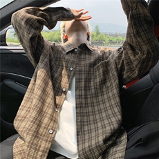 现货~格子大码长袖衬衫C5909/特P23黄色的，男装衬衫，电商A094