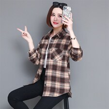 纯棉格子衬衣女款2025新款爆款春秋中老年女士衬衫长袖上衣，女装衬衫，姿萝菲