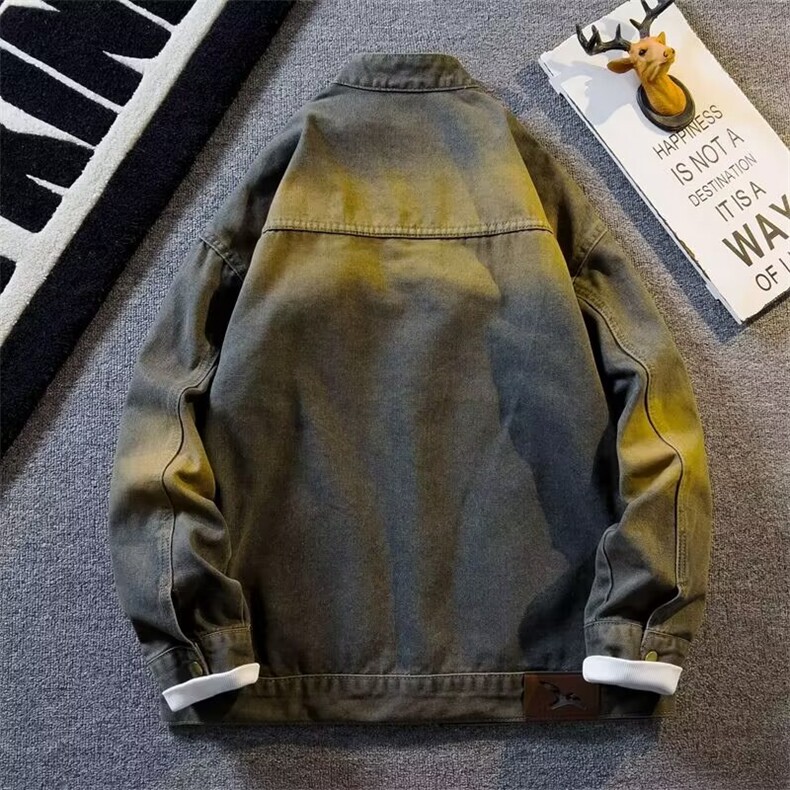 美式复古vibe牛仔外套春季潮牌宽松水洗做旧痞帅上衣F08/P65,男装工装外套,星座506B