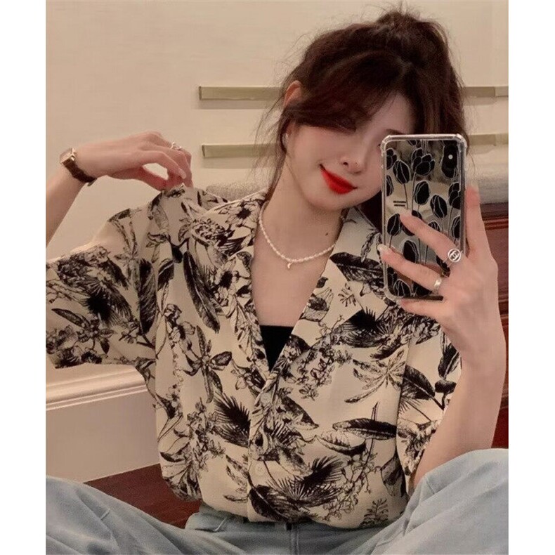休闲短袖花衬衫女短款夏季小众设计感独特港风复古上衣潮C209,男装T恤,星座1116A（原606A-3）