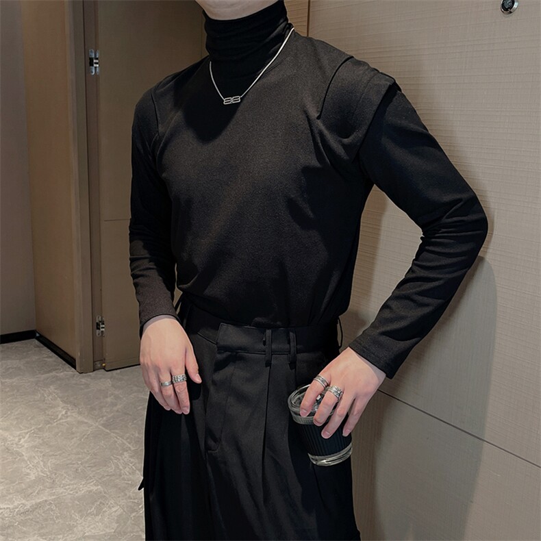 秋冬百搭纯色高领长袖打底衫男磨毛保暖修身内搭T恤潮 TX1208-P48图片