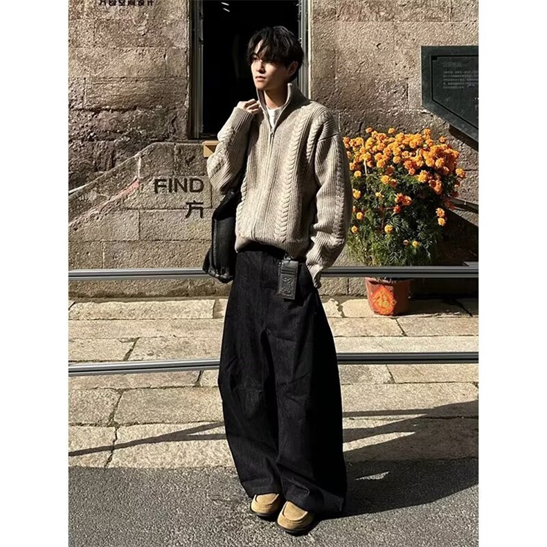 潮流时尚慵懒百搭流行麦穗绞花拉链毛衣简约新款513AMY2798P77,男装针织衫/毛衣,星座513A