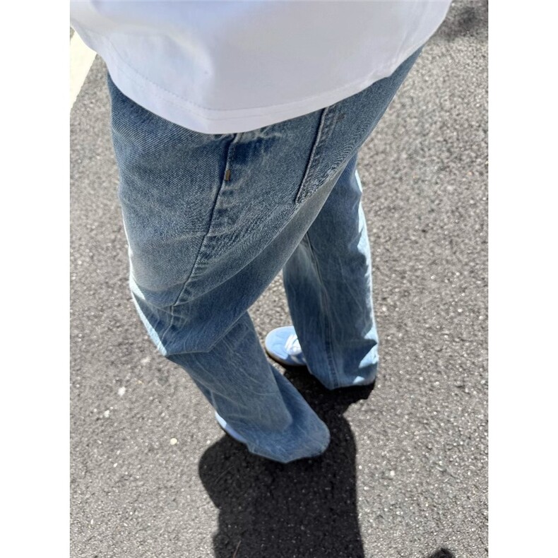W10096-P48网图现货美式复古竹节纹直筒牛仔裤弯刀拖地裤,男装牛仔裤,星座1608-2