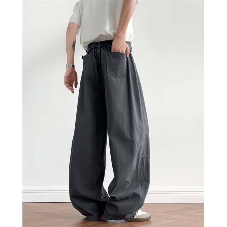 美式廓形褶皱弯刀休闲男女直筒cleanfit拖地微喇裤子K6600-P49,男装休闲裤,星座412-3