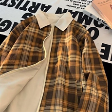 美式复古两面穿格子夹克男潮牌痞帅飞行员宽松休闲棒球服外套，男装夹克，星座601-1