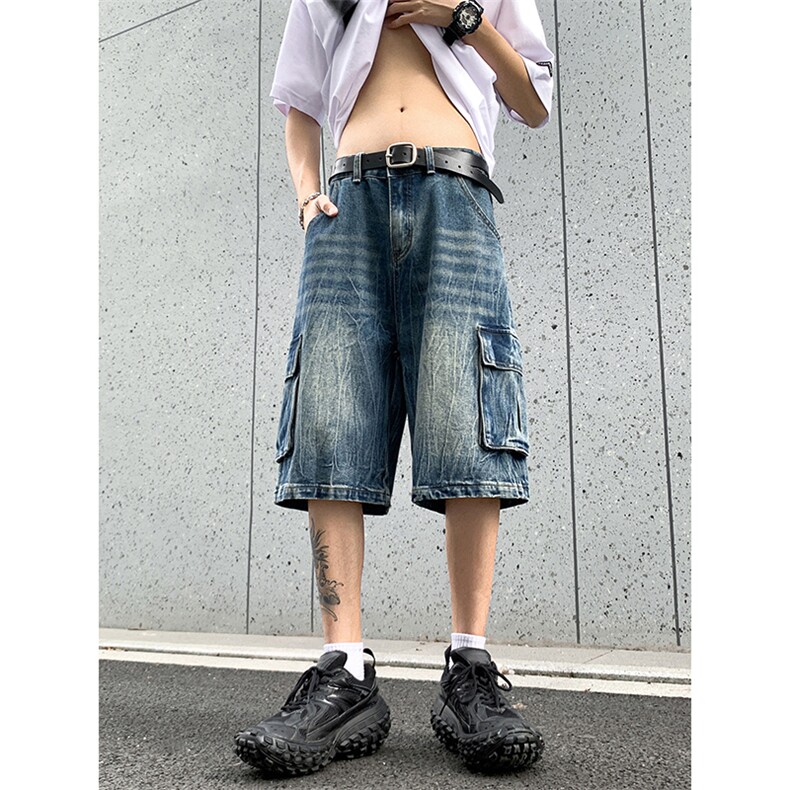 B221美式ins高街小众夏季重工艺工装牛仔短裤LK24177-P60控78,男装牛仔裤,电商B221