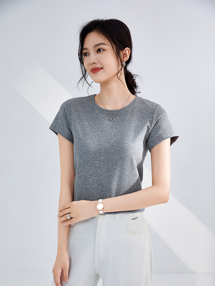 简约大方纯色修身显瘦短袖打底,女装T恤,硕诚羊绒
