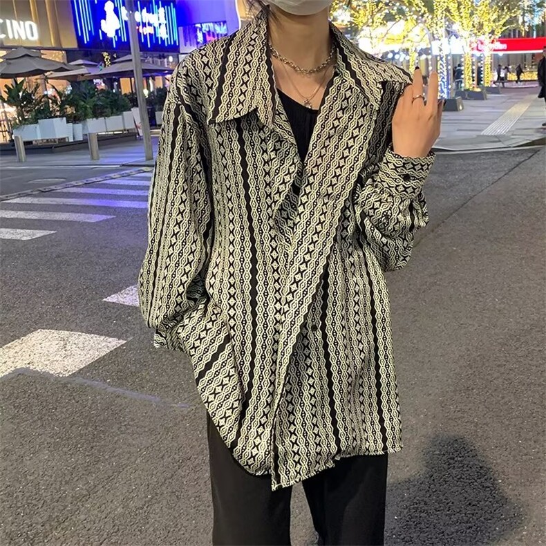原宿慵懒衬衫街头气质ins文艺设计感满印特宽版冰丝衬衫CK02P35,男装衬衫,星座1116-2