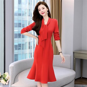 早春职业连衣裙女2024春秋新款时尚名媛气质女神范收腰包臀鱼尾裙图片