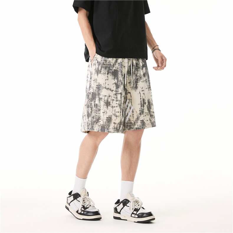 夏季新款潮流扎染条纹织带宽松短裤B315-K25795-特p25控48,男装牛仔裤,电商B315