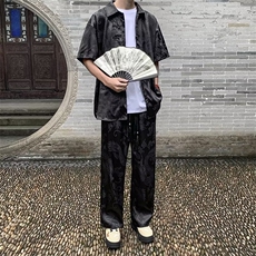 新中式风套装男龙纹衬衫短袖裤子夏季2024新款男装搭配，男装衬衫，星座716-4