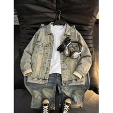美式高街黄泥色工装牛仔外套男春秋季水洗做旧夹克，男装工装外套，星座410-6（原星座1304-1）