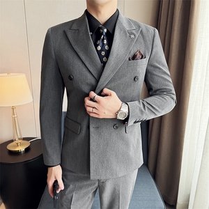 507A-SJT813-P210 2025春季时尚男士双排扣西服三件套装礼服图片