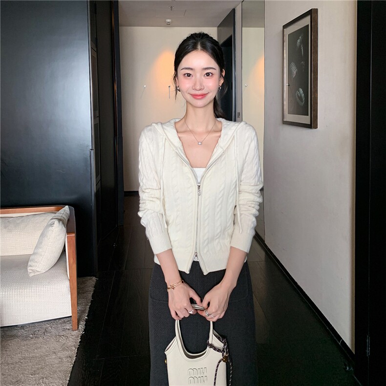 2025秋冬百搭时尚拉链帽衫开衫,女装羊绒衫,玛卡隆羊绒