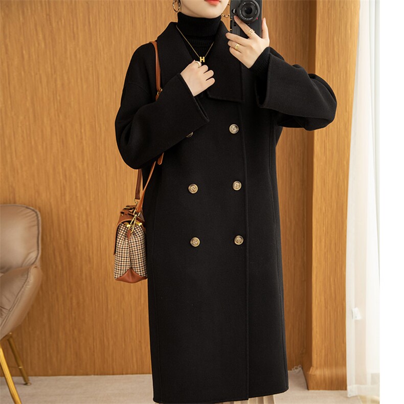 羊毛大衣女新款冬季韩版时尚流行羊毛呢子外套，女装双面呢大衣，召鑫羊绒双面呢