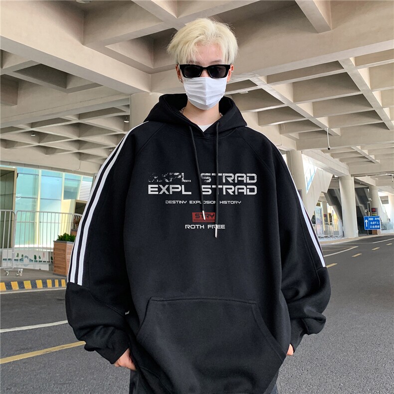 高品质！全棉重磅400克潮牌宽松休闲三条杠连帽卫衣 RH1407 特p58图片