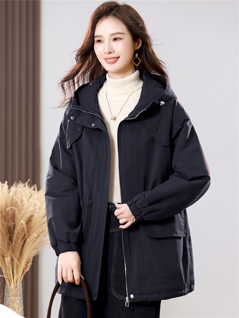 2025冬季时尚休闲夹棉加厚保暖舒适中长款棉服,女装派克服,天丽