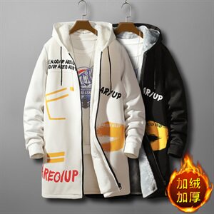 秋冬男士大码加绒加厚大衣连帽外套中长款风衣男 QT2026-F10,男装风衣,星座1512