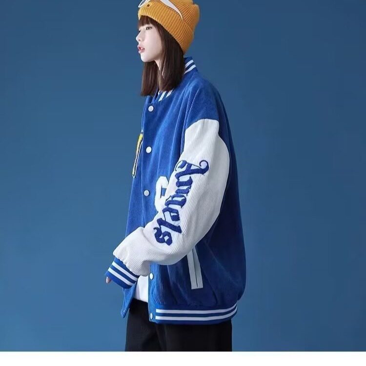 现货自家图秋季美式克莱因蓝拼接棒球服夹克男春秋宽松百搭蓝色情,男装夹克,星座218-1（原230）