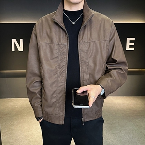 PU皮衣男2025秋款时尚纯色皮夹克外套男上衣休闲B317/5821/P135图片
