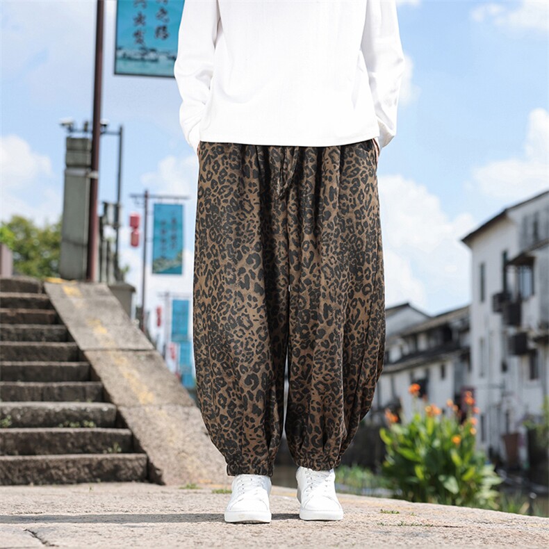 2025秋装男女同款豹纹束脚灯笼裤复古民族风休闲裤2532-P65,男装民族服装,电商A057B