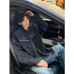 312-P63 美式高级感短款牛仔夹克男春秋季新款高街痞帅图片