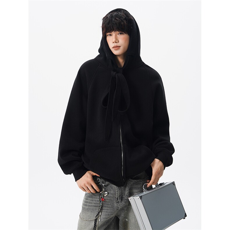 8XL-M朝牌情侣美式绑带设计连帽卫衣宽松开衫外套男女WY35P58,女装短外套,电商D206-1