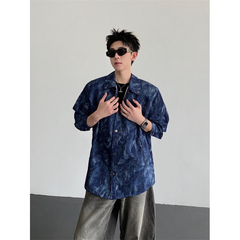 26春夏男士设计感牛仔印花解构垫肩衬衫cs227-p88,男装衬衫,电商B288