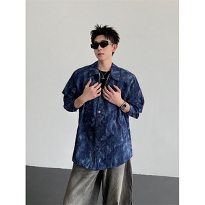 26春夏男士设计感牛仔印花解构垫肩衬衫cs227-p88图片