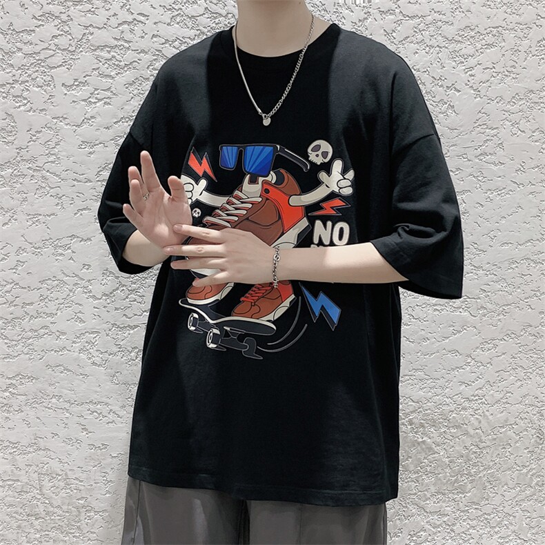 港风嘻哈设计款原创印花短袖T恤大码宽松男潮517A-1-T911-P28控38,男装T恤,星座517A-1