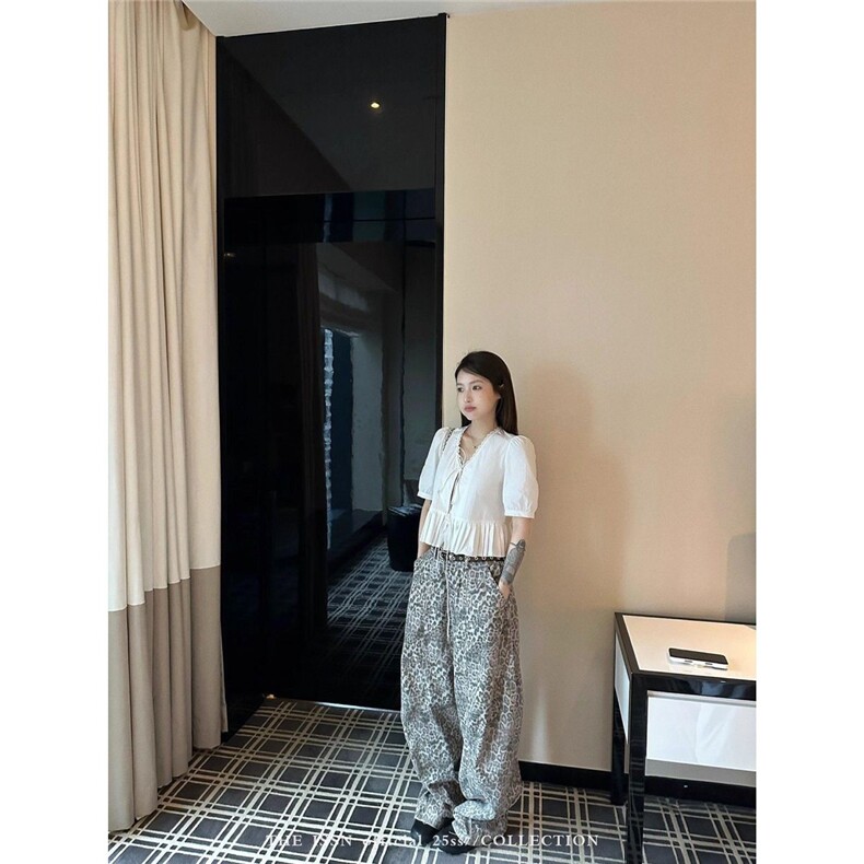 美式复古豹纹弯刀牛仔裤男女baggy街头廓形宽松拖地情侣阔腿裤潮,男装牛仔裤,四季星座505