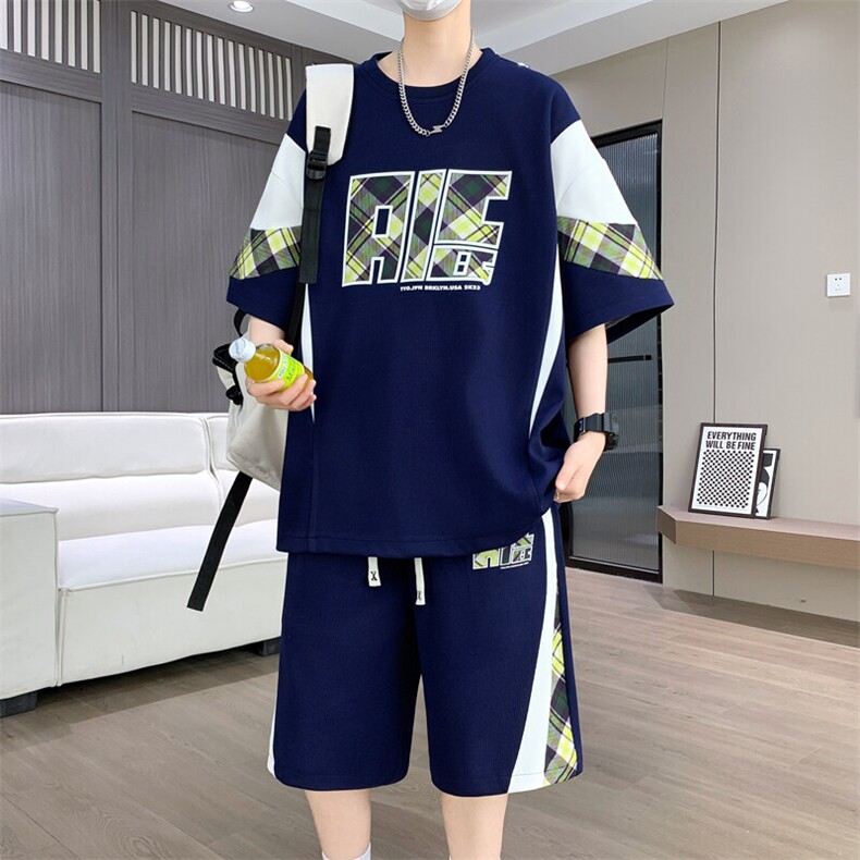 2025夏季新款痞帅时尚休闲宽松短袖t恤两件套潮A436-1120-P60,男装T恤,电商A436