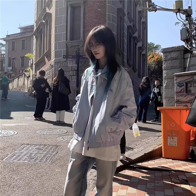 美式chic麂皮绒外套女2025春秋款新款翻领小个子撞色情侣潮牌上衣,女装短外套,星座506A