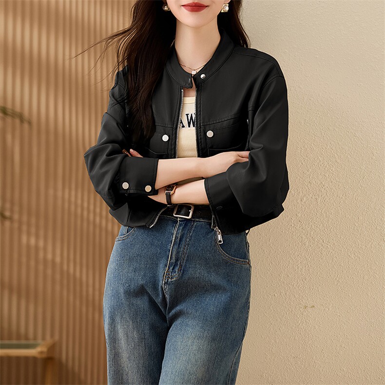 现货复古短款皮衣外套女2024春秋新款PU皮机车服秋季女式皮夹克,女装皮衣,江南女神