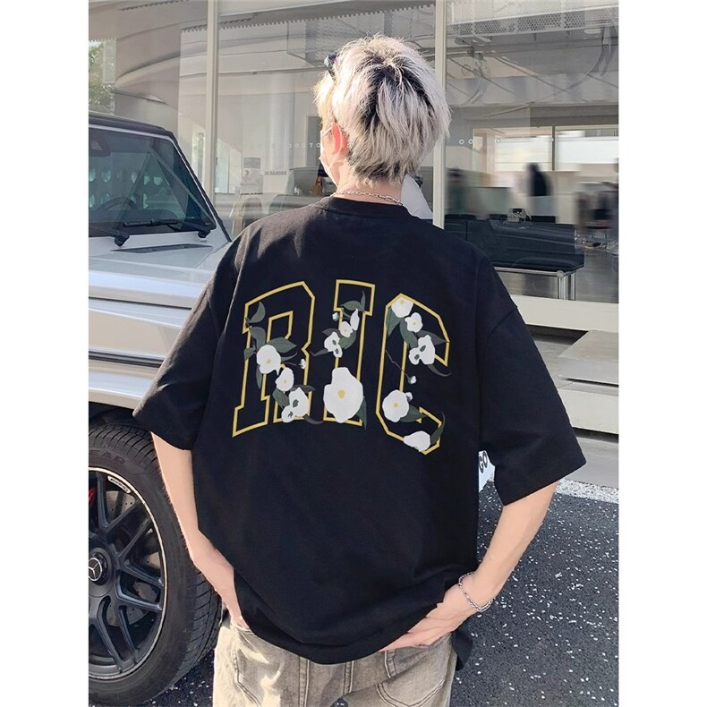 美式复古字母印花纯棉短袖女男夏季潮牌重磅宽松休闲情侣半袖T恤,男装T恤,星座506A