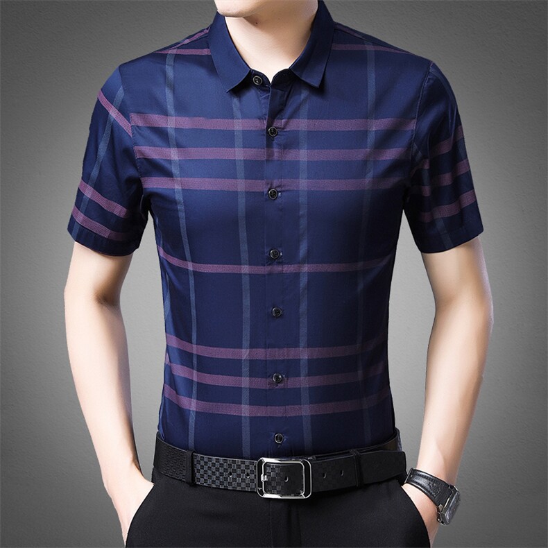 PA73653钱塘2020-3夏季新款男士短袖衬衫商务休闲格子衬衣P30图片