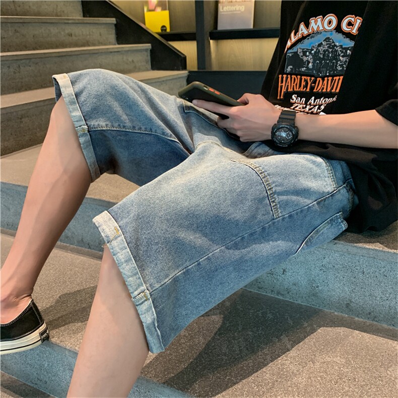 牛仔短裤男士宽松百搭夏季新款直筒韩版潮牌休闲五分裤dk682-p35,男装牛仔裤,星座1008