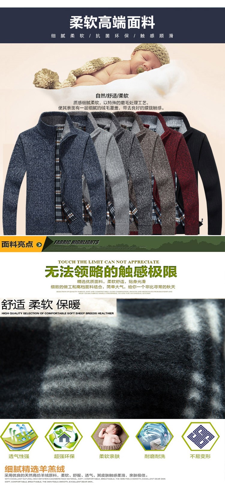 外贸秋冬男士开衫毛衣加绒立领加厚中年针织衫纯色外套KF8106,男装夹克,星座306A