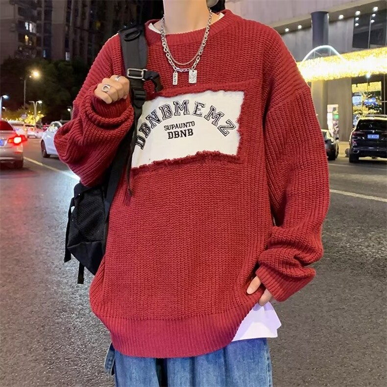 美式街头设计感圆领毛衣男慵懒风休闲针织衫M9972P42,男装针织衫/毛衣,星座1116-2