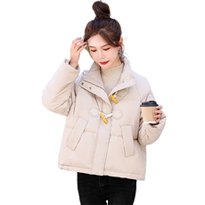 牛角扣羽绒服女短款2025冬新款小个子加厚时尚立领白鸭绒保暖外套，女装羽绒服，沐七七