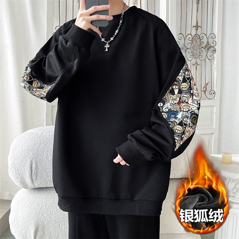 薄款改加绒特批P43无差价冬银狐绒刺绣加绒圆领卫衣男W2300J加绒图片
