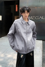 2026新款潮牌美式复古铆钉褶皱情侣宽外套男女秋春季飞行服夹克，男装夹克，星座505-2（原电商A260-1)