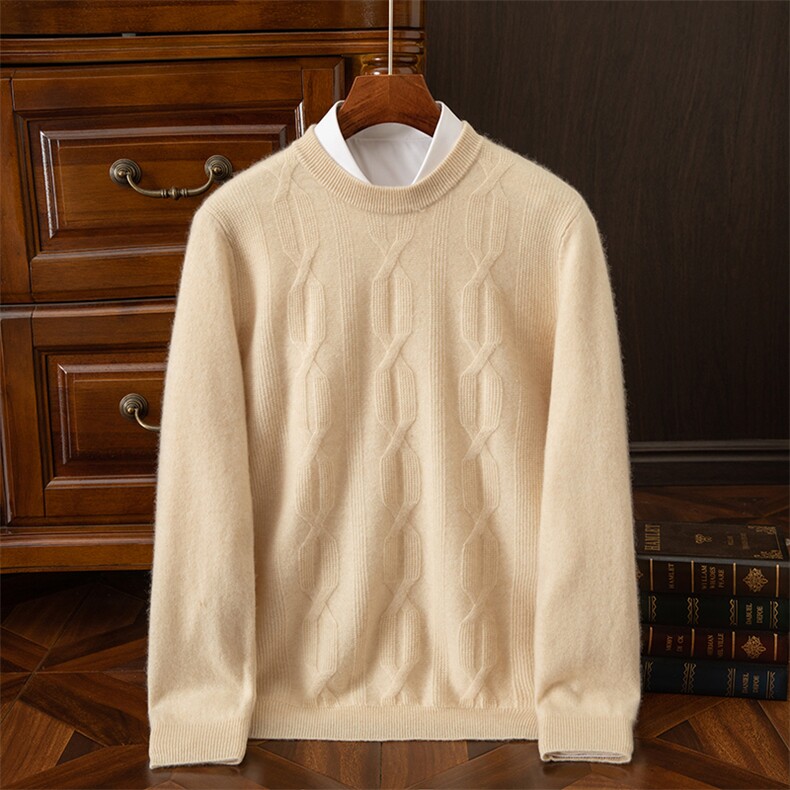 新款男士羊绒套头毛衣高品质保暖针织衫优雅时尚百搭款，男装羊绒套衫，牧雅羊绒