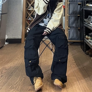 欧美街头工装裤男春秋潮牌多口袋休闲裤宽松直筒拖地裤K4585-P62图片